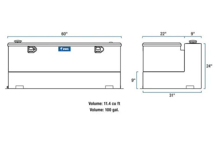 UWS ST-100-COMBO-W Chevy Silverado 2500HD/3500HD 1999-2019 100-Gallon Steel-Aluminum Combo Transfer Tank White