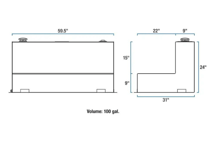 UWS TT-100-L-T-P-B Chevy Silverado 2500HD/3500HD 1999-2019 100-Gallon L-Shape Aluminum Transfer Tank Gloss Black