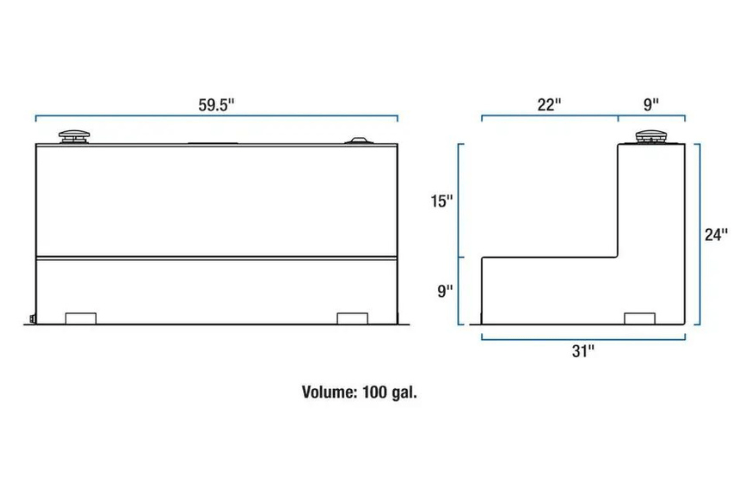 UWS TT-100-L-T-P Chevy Silverado 2500HD/3500HD 1999-2019 100-Gallon L-Shape Bright Aluminum Transfer Tank