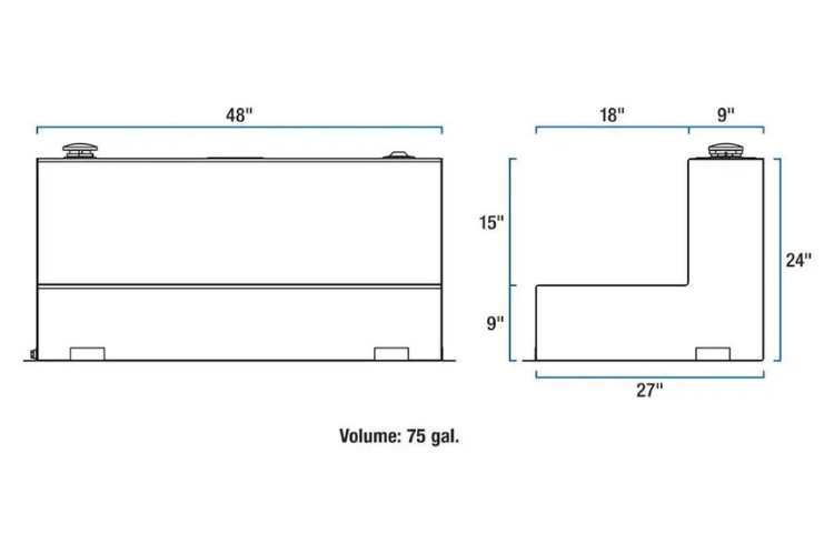 UWS TT-75-L-T-P Chevy Silverado 2500HD/3500HD 1999-2023 75-Gallon L-Shape Bright Aluminum Transfer Tank