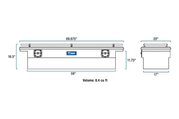 UWS SL-69-LP-MB-R Chevy Silverado 2500HD/3500HD 2001-2023 69" Aluminum Secure Lock Crossover Truck Tool Box with Low Profile and Rail Matte Black