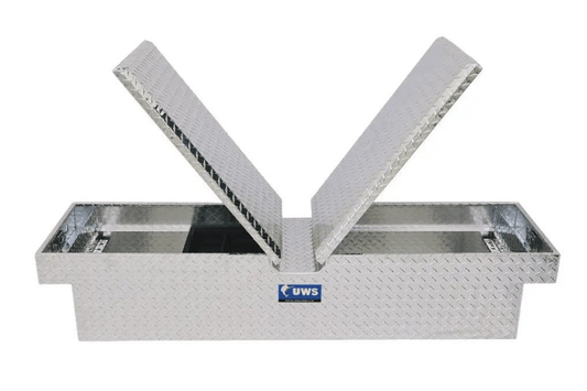 UWS TB-69 Chevy Silverado 2500HD/3500HD 2001-2023 69" Aluminum Gull Wing Crossover Truck Tool Box Bright Aluminum