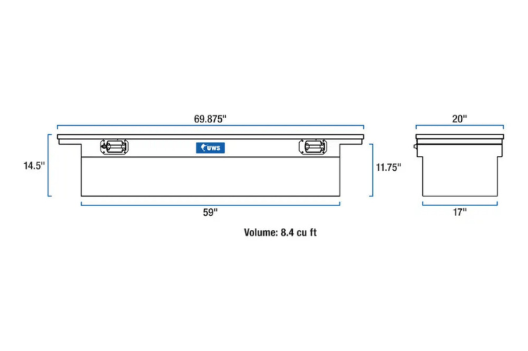 UWS TBS-69-LP Dodge Ram 2500/3500 2011-2018 69" Crossover Truck Tool Box with Low Profile Bright Aluminum