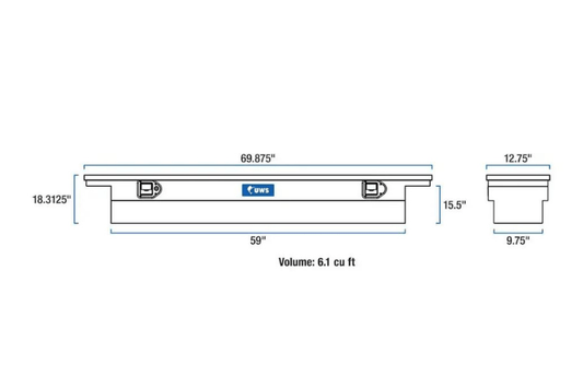 UWS TBSD-69-SL-LP-B Chevy Silverado 2500HD/3500HD 1999-2023 69" Deep Slim Truck Tool Box with Low Profile Gloss Black