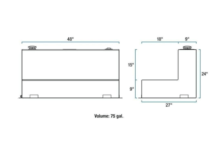 UWS ST-75-L-MB Dodge Ram 2500/3500 2003-2008 75-Gallon L-Shape Steel Fuel Transfer Tank - Matte Black