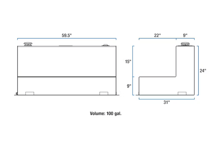 UWS TT-100-L-T-P-B GMC Sierra 2500HD/3500HD 1999-2023 100-Gallon L-Shape Aluminum Transfer Tank - Gloss Black