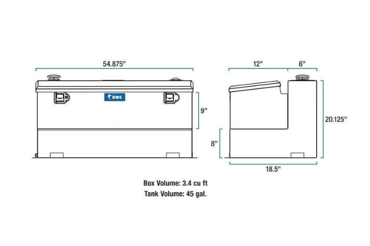 UWS TT-45-COMBO Ford F250/F350 Superduty 2017-2022 45-Gallon Combo Bright Aluminum Fuel Transfer Tank