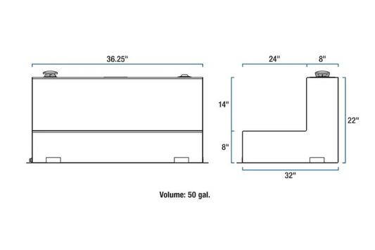 UWS TT-50-L-T-P Dodge Ram 2500/3500 2011-2021 50-Gallon L-Shape Bright Aluminum Fuel Transfer Tank