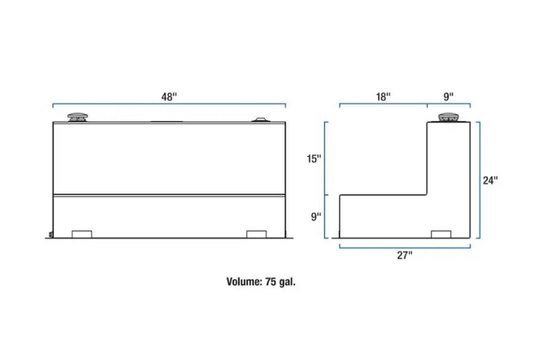 UWS TT-75-L-T-P Dodge Ram 2500/3500 2003-2008 75-Gallon L-Shape Bright Aluminum Fuel Transfer Tank