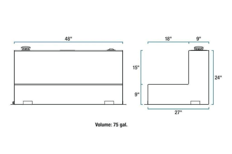 UWS TT-75-L-T-P-BLK Dodge Ram 2500/3500 75-Gallon L-Shape Aluminum Fuel Transfer Tank - Gloss Black