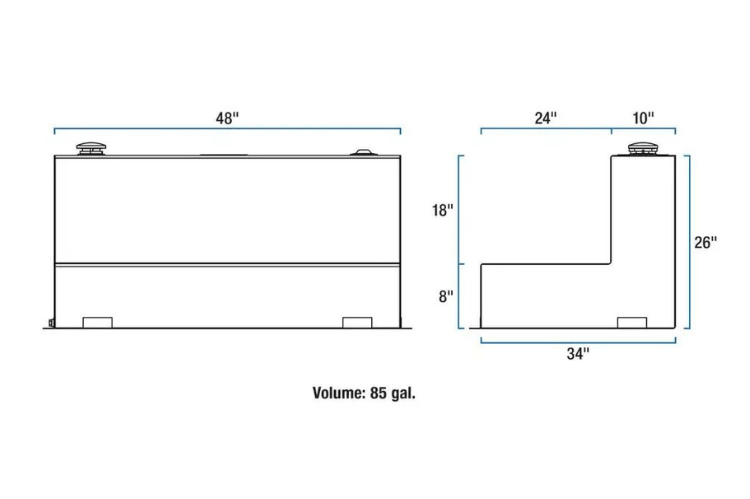 UWS TT-85-L-T-P Dodge Ram 2500/3500 2003-2008 85-Gallon L-Shape Bright Aluminum Fuel Transfer Tank