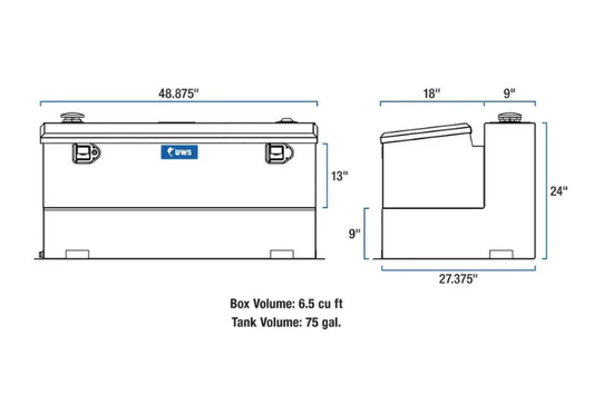 UWS TT-75-COMBO Dodge Ram 2500/3500 2003-2008 75-Gallon Combo Bright Aluminum Transfer Tank