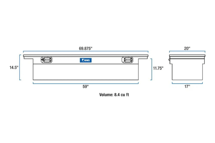 UWS TBS-69-LP-PH-MB GMC Sierra 2500HD/3500HD 1999-2023 69" Truck Tool Box with Low Profile, Pull Handles Matte Black