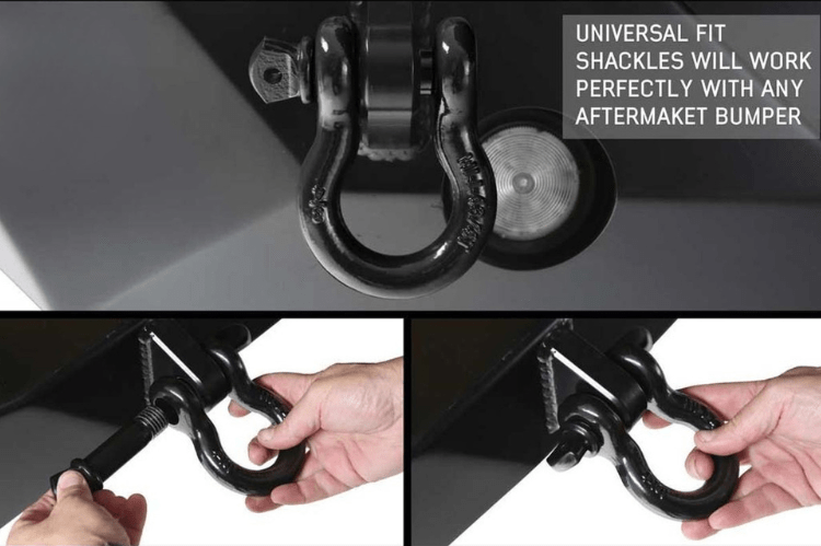 Black shackle compatible with aftermarket bumpers.