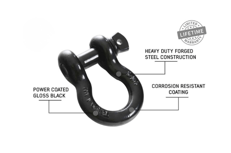 Heavy-duty black shackle with corrosion resistant coating.