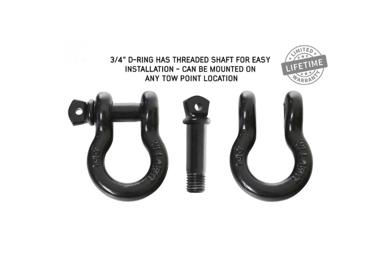 Black D-ring with threaded shaft.