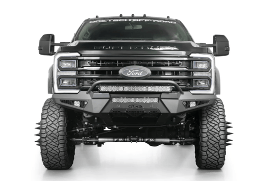 ADD HoneyBadger front bumper F810221770103 with top hoop for 2023–2025 Ford F250/F350 Super Duty.