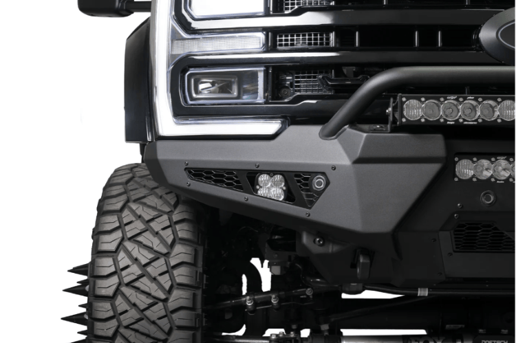 ADD HoneyBadger front bumper F810221770103 with top hoop for 2023–2025 Ford F250/F350 Super Duty.