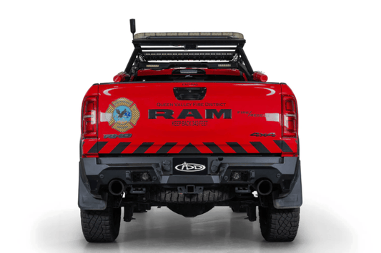 ADD rear bumper replacement R630081280103 for 2025-2026 Ram RHO Stealth Fighter, aftermarket off-road back bumper by Addictive Desert Designs.