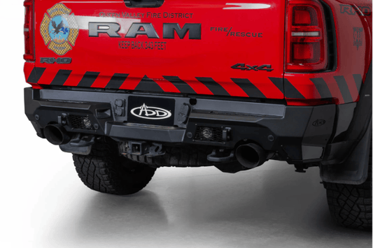 ADD rear bumper replacement R630081280103 for 2025-2026 Ram RHO Stealth Fighter, aftermarket off-road back bumper by Addictive Desert Designs.