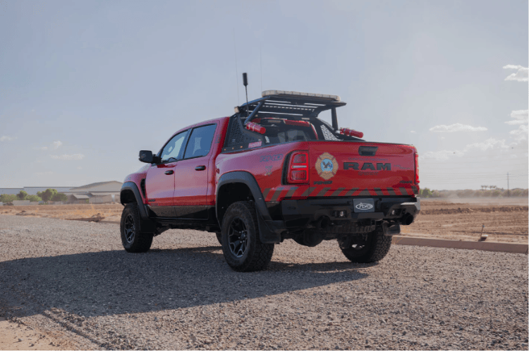 ADD rear bumper replacement R630081280103 for 2025-2026 Ram RHO Stealth Fighter, aftermarket off-road back bumper by Addictive Desert Designs.