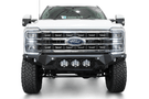 White truck front end showcasing a robust ADD Bomber Black bumper F810014100103, designed for Ford Superduty 2023-2025 models