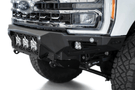 White truck front end showcasing a robust ADD Bomber Black bumper F810014100103, designed for Ford Superduty 2023-2025 models
