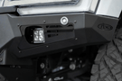 White truck's front end showcasing ADD Bomber Black bumper F810014110103, compatible with Ford Superduty models 2023-2025