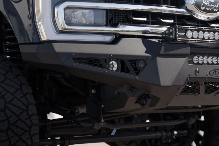 ADD HoneyBadger front bumper F810211770103 installed on 2023–2025 Ford F250 F350 Super Duty truck