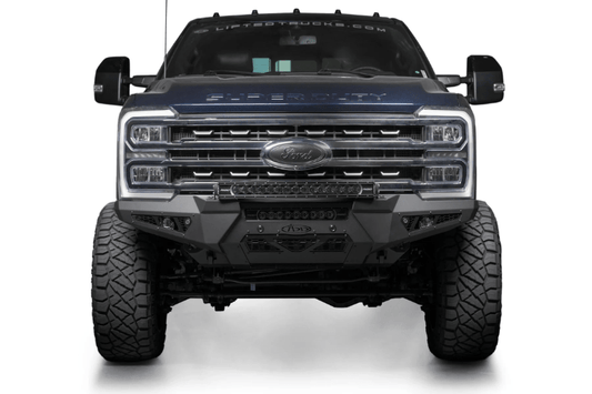 ADD HoneyBadger front bumper F810211770103 installed on 2023–2025 Ford F250 F350 Super Duty truck