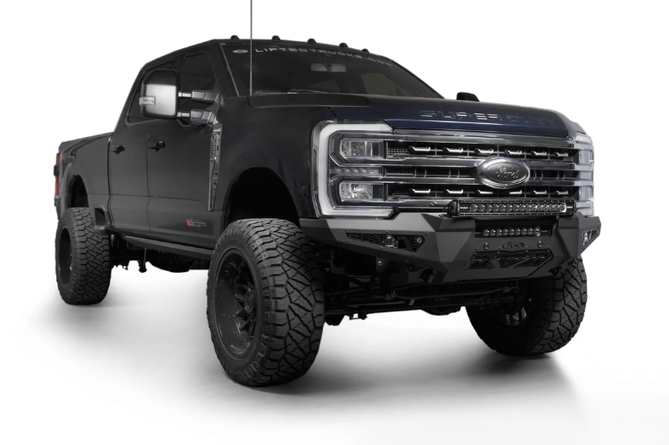 ADD HoneyBadger front bumper F810211770103 installed on 2023–2025 Ford F250 F350 Super Duty truck