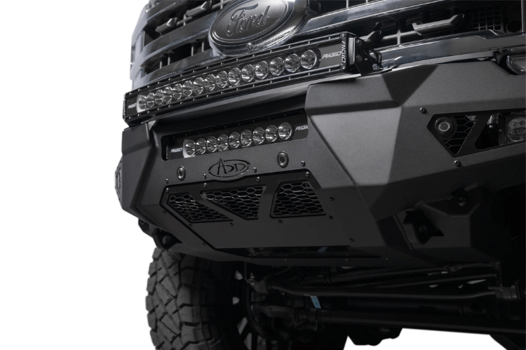ADD HoneyBadger front bumper F810211770103 installed on 2023–2025 Ford F250 F350 Super Duty truck