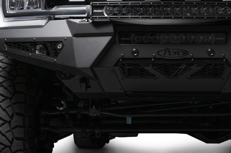 ADD HoneyBadger front bumper F810211770103 installed on 2023–2025 Ford F250 F350 Super Duty truck