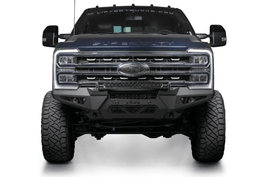 ADD HoneyBadger front bumper F810211770103 installed on 2023–2026 Ford F250 F350 Super Duty truck