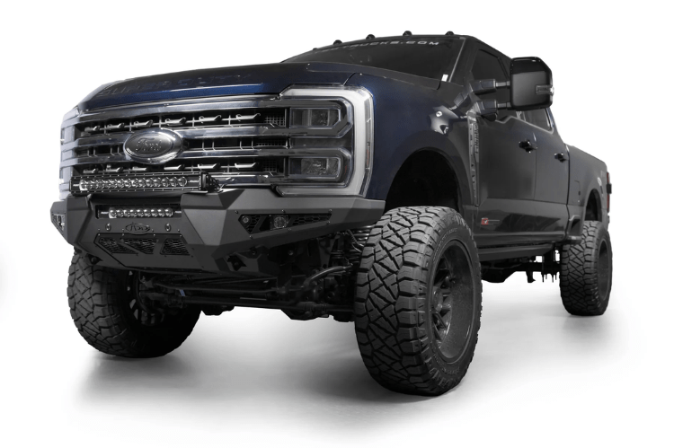 ADD HoneyBadger front bumper F810211770103 installed on 2023–2026 Ford F250 F350 Super Duty truck