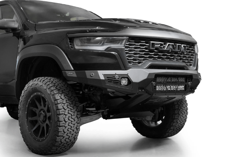 Rugged and stylish, the ADD F630012140103 Bomber front bumper upgrades your 2025 Ram 1500 RHO with heavy-duty protection and off-road performance