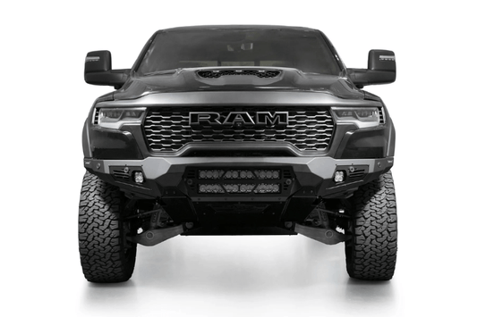 Rugged and stylish, the ADD F630012140103 Bomber front bumper upgrades your 2025 Ram 1500 RHO with heavy-duty protection and off-road performance