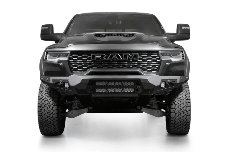 Rugged and stylish, the ADD F630012140103 Bomber front bumper upgrades your 2025 Ram 1500 RHO with heavy-duty protection and off-road performance