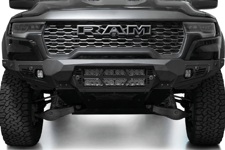 Rugged and stylish, the ADD F630012140103 Bomber front bumper upgrades your 2025 Ram 1500 RHO with heavy-duty protection and off-road performance