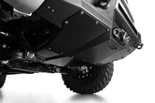 ADD stealth front skid plate installed on a 2024+ Toyota Tacoma for off-road underbody protection