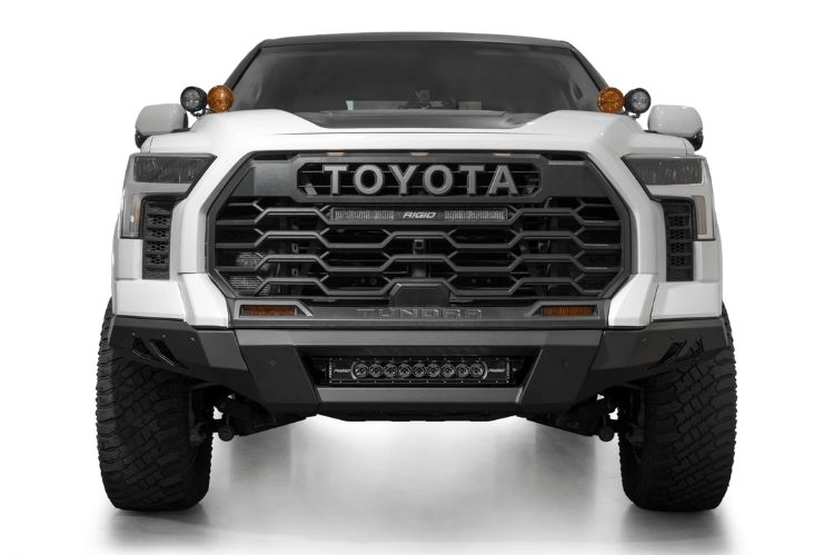 Toyota Tundra 2022-2025 Black Label front bumper by ADD, heavy-duty steel off-road bumper.