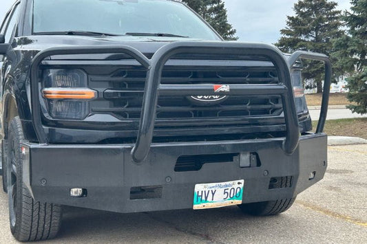 Ali Arc Guardian Aluminum Front Bumper FDG281L for 2021-2023 Ford F150, lightweight bumper with light cutouts for rugged protection