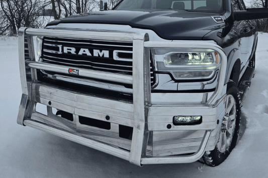 Heavy-duty Ali Arc Classic Dodge Ram 2500/3500 2019-2026 Front Bumper Rectangle Fog Light Cut Outs and Sensor with Rake DGR101LS
