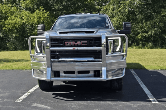 GMC truck in a parking lot with Ali Arc Classic GMC Sierra 2500 2024 Front Bumper With Rake GMR196