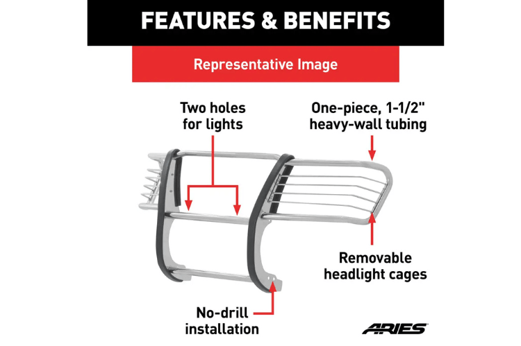 Aries 5061-2 grille guard for 2019–2026 Ram 1500, polished stainless steel finish for ultimate front-end protection.
