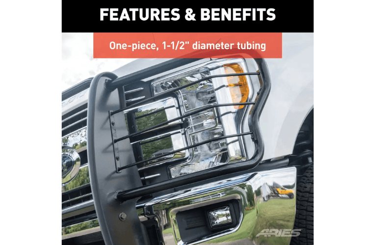Aries Grille Guard 5061 for 2019–2026 Ram 1500, semi-gloss black powder coat steel finish, offering rugged front protection.
