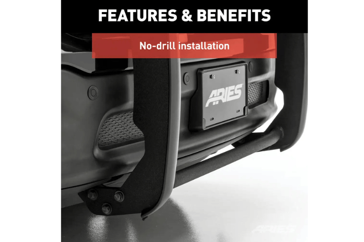 Aries Grille Guard 5061 for 2019–2026 Ram 1500, semi-gloss black powder coat steel finish, offering rugged front protection.