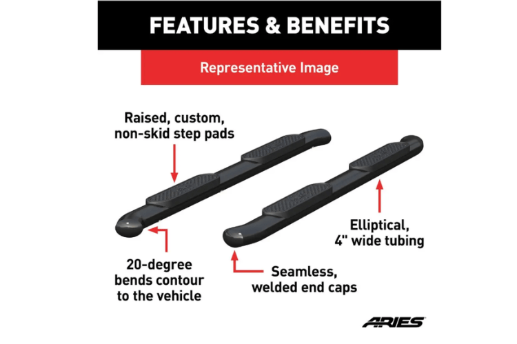 Aries 4-inch oval side bars S225008 black steel for 2002–2008 Dodge Ram 1500, durable nerf bars for rugged side protection.
