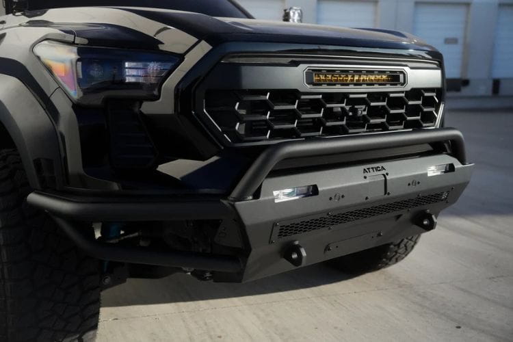 Attica 4x4 full-size custom steel front bumper ATTTA04A105-BX for 2024–2026 Toyota Tacoma with an integrated winch plate