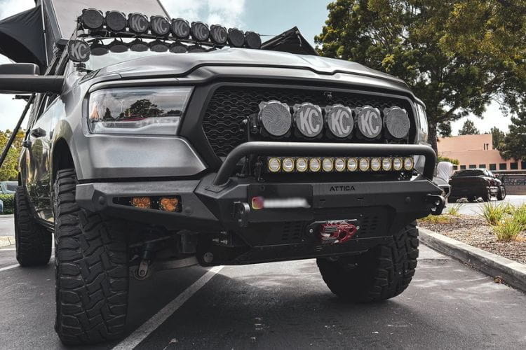 Attica 4x4 terra series front bumper ATTRM03A103-BX adds heavy-duty steel protection to 2019-2024 Ram 1500 trucks